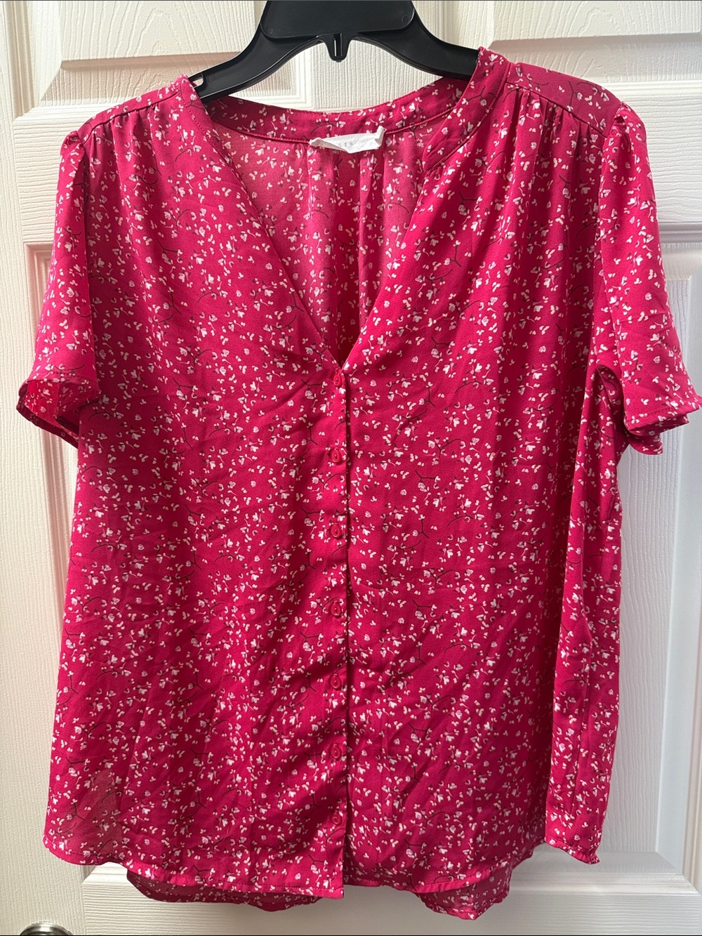 Lush Hot Pink Button-Front Floral Blouse